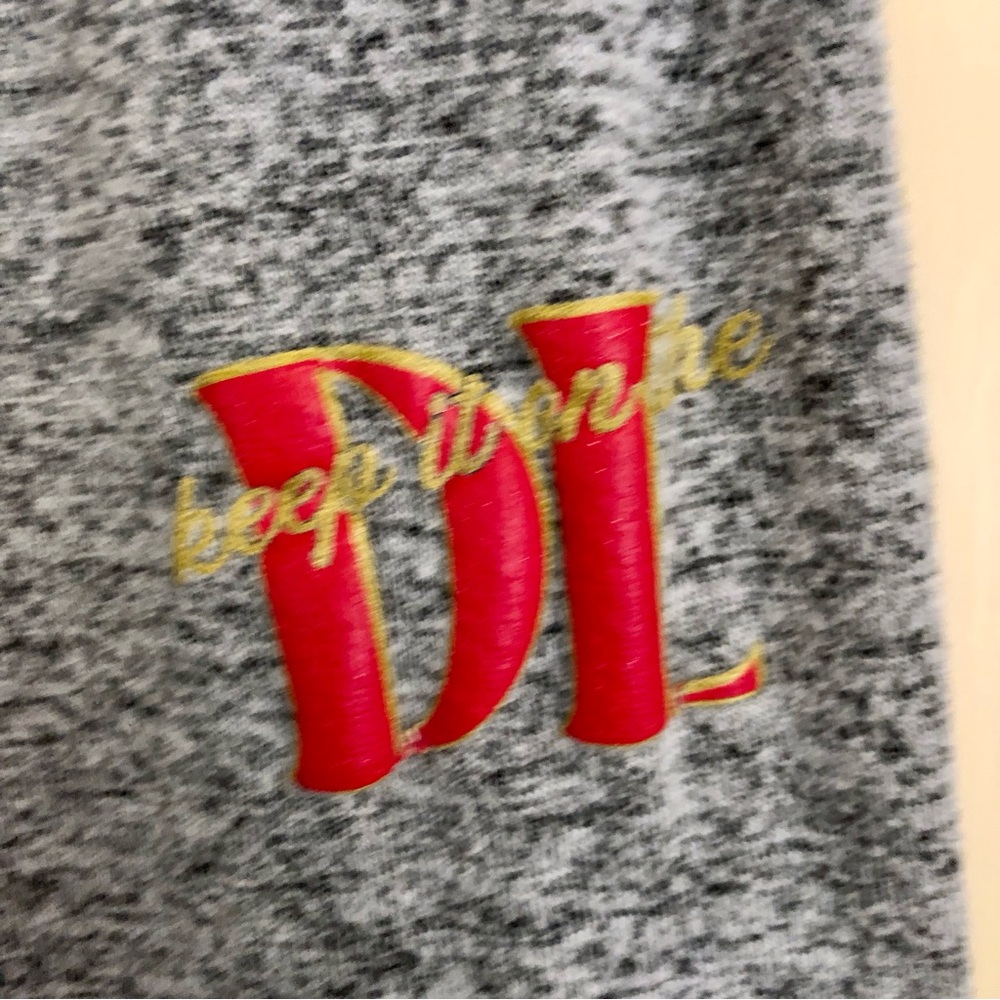 Gray Marled Lounge Pants with Red saying “keep it on the DL”